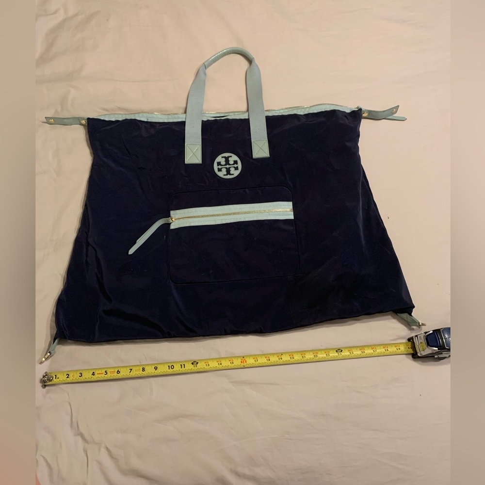 Tory Burch nylon duffle/overnight bag. Navy Blue with Powder Blue Accents.